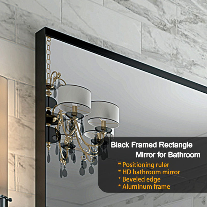 Rectangular Bathroom Mirror Square Angle Metal Frame Wall Mounted Hanging Plates Wall Mount Mirror For Bathroom (Horizontal & Vertical)