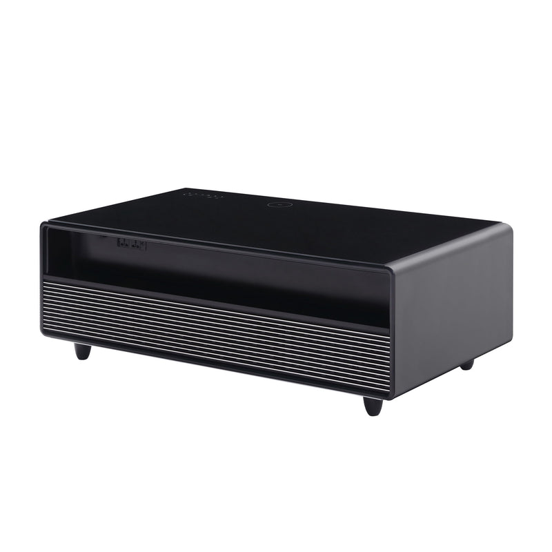 Modern Smart Coffee Table With Built-In Fridge, Bluetooth Speaker, Wireless Charging Module, Touch Control Panel, Power Socket, USB Interface, Outlet Protection, Atmosphere Light