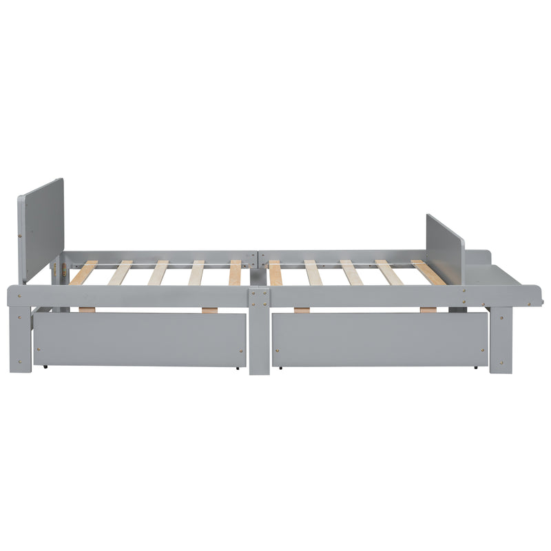 Twin Bed with Footboard Bench,2 drawers,Grey