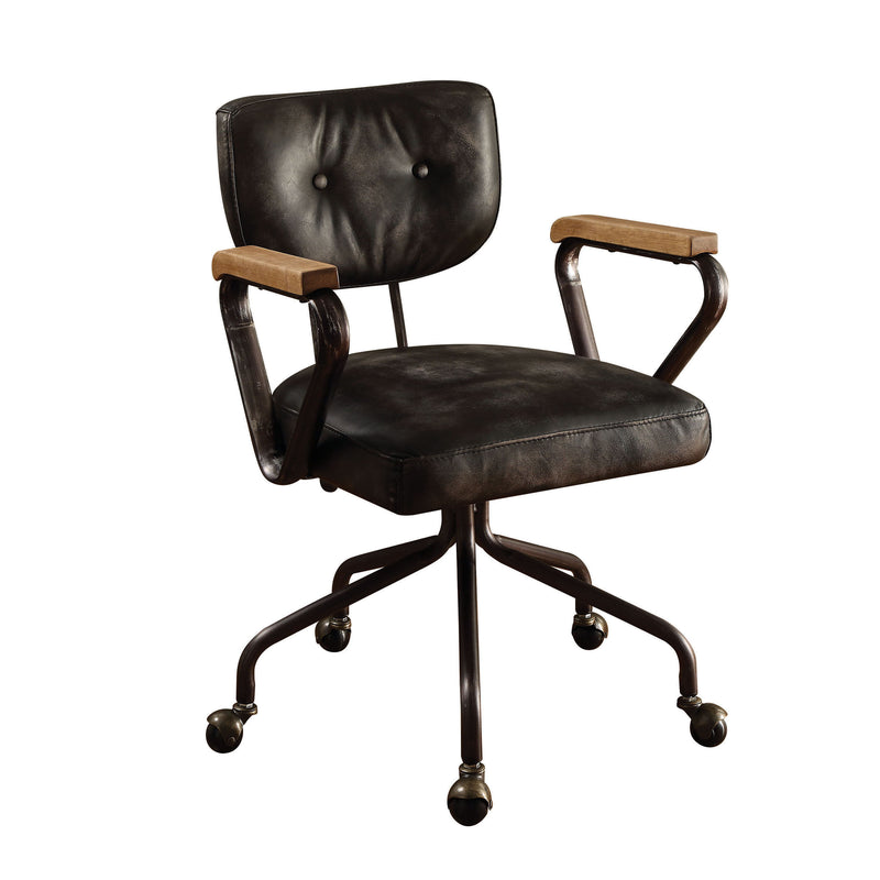 Hallie - Top Grain Leather Office Chair - Vintage Black