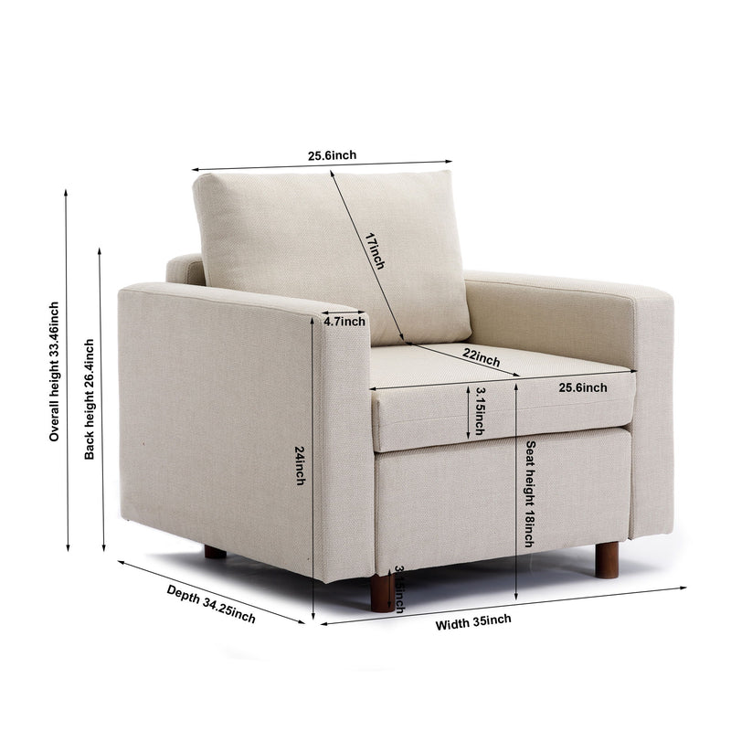 Single Seat Module Sofa Sectional Couch, Cushion Covers Non-Removable And Non-Washable