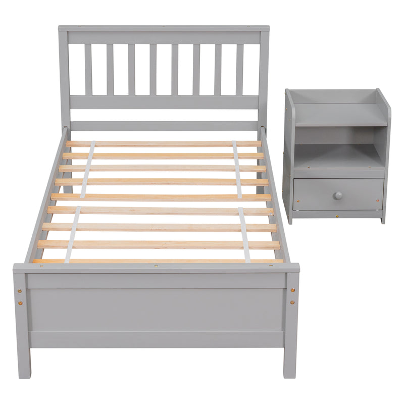 Twin Bed with Headboard and Footboard for Kids, Teens, Adults,with a Nightstand,Grey