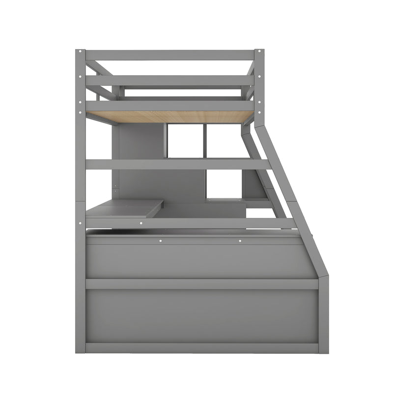 Twin Size Loft Bed with 7 Drawers 2 Shelves and Desk - Gray