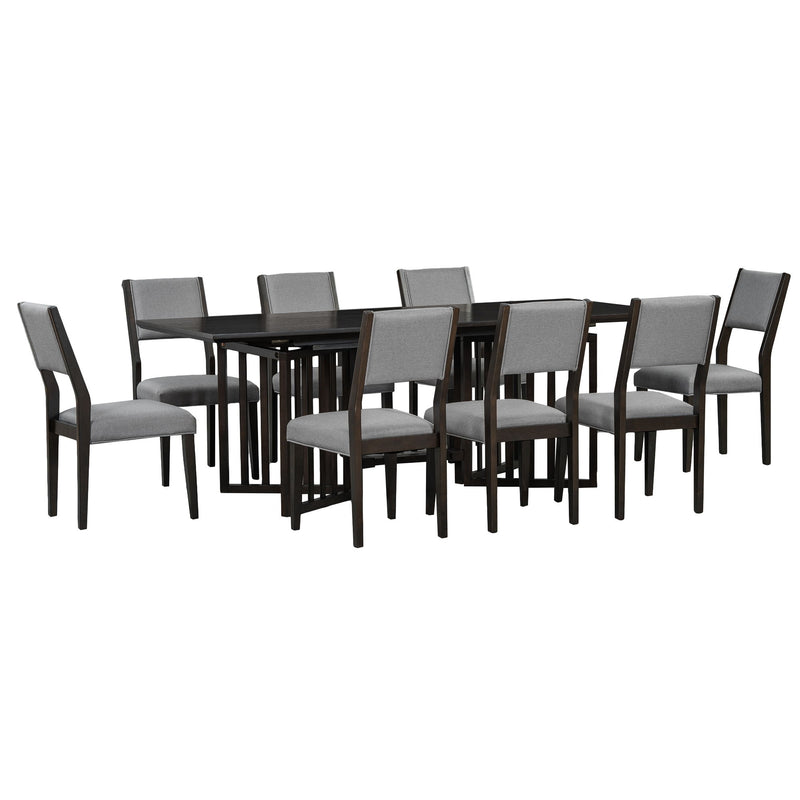 Topmax - 9 Piece Farmhouse Extendable Dining Table Set With 2 Removable Leaves And 8 Upholstered Dining Chairs