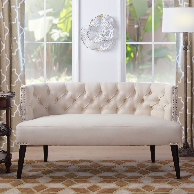 Celine - Tufted Settee Nailhead Accents - Sky Neutral Beige