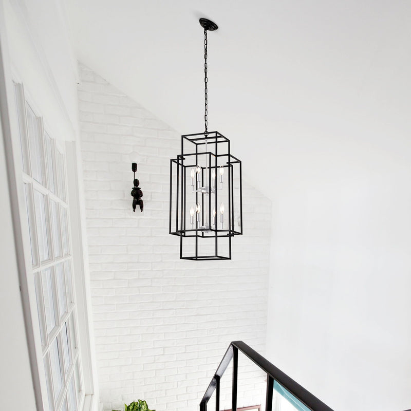 8 Light Lantern Chandelier Lighting, Entryway Chandeliers For High Ceilings, Chandeliers For Dining Room, Foyer, Entry, Staircase, Hallway, Height Adjustable (E12 Bulbs Not Included)