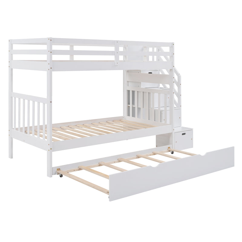 Twin over Twin/Full Bunk Bed with Twin Size Trundle (White)(OLD SKU :LP000025AAK)