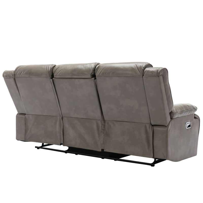 3 Seater Home Theater Recliner Manual Recliner Chair With A Led Light Strip Two Built-In Cup Holders For Living Room