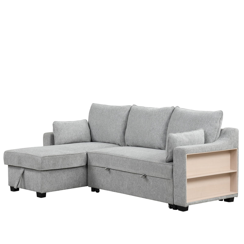 Pull Out Sleeper Sofa L-Shaped Couch Convertible Sofa Bed With Storage Chaise, Storage Racks And USB Ports