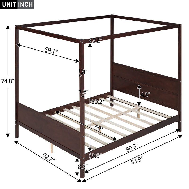 Queen Size Canopy Platform Bed with Headboard and Footboard,Slat Support Leg - Espresso(OLD SKU:LT001912AAP)