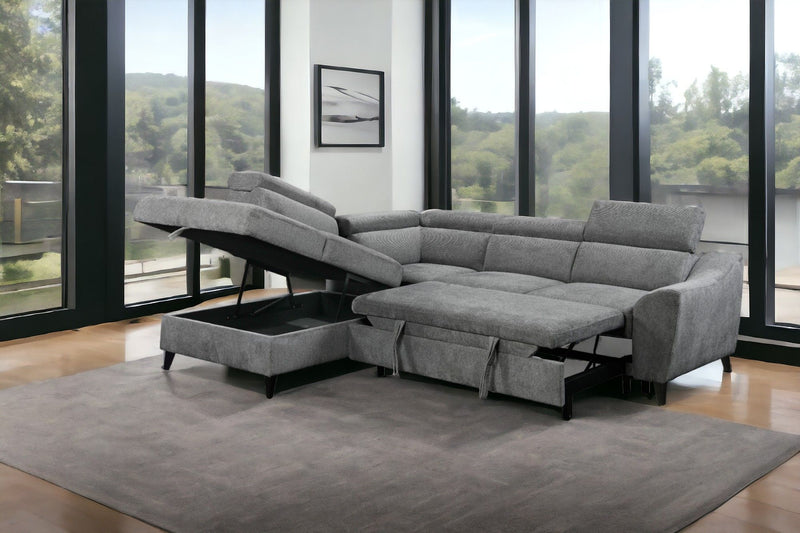 Wrenley - Chenille Sectional Sofa With Sleeper Storage - Gray