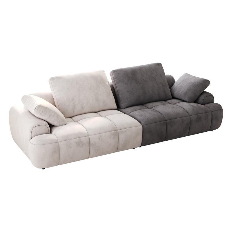 86.6″ Large size two Seat Sofa,Modern Upholstered,Beige paired with grey suede fabric