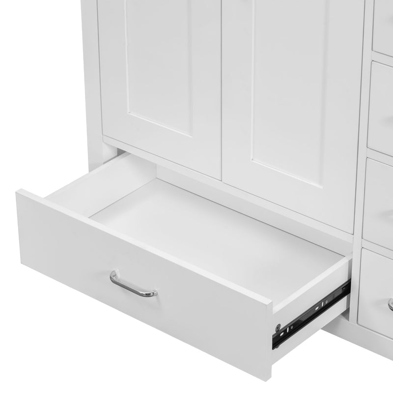 Bathroom Vanity With Ceramic Sink Combo, Abundant Storage Cabinet -2 Soft-Close Doors And 5 Drawers