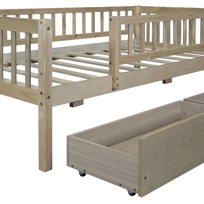 Twin Size Daybed Wood Bed with Two Drawers, Natural