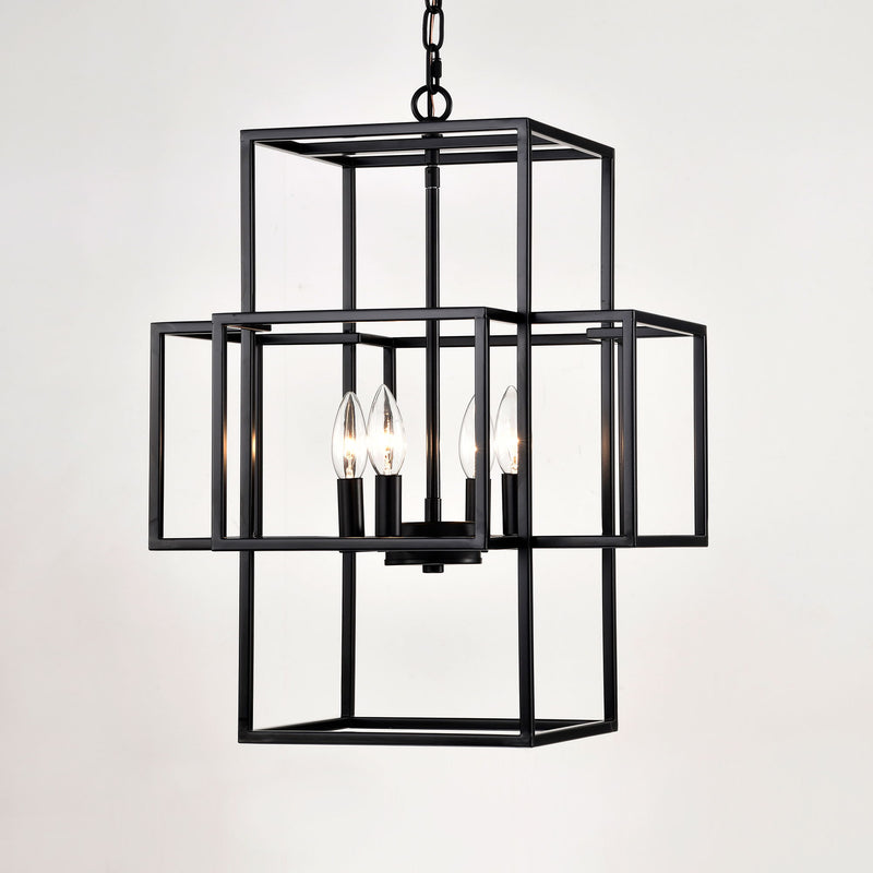 4 Light Metal Lantern Tiered Pendant Hanging Light Fixtures, Industrial Farmhouse Adjustable Height Chandeliers For Dining Room Hallway Foyer Entryway (E12 Bulbs Not Included)