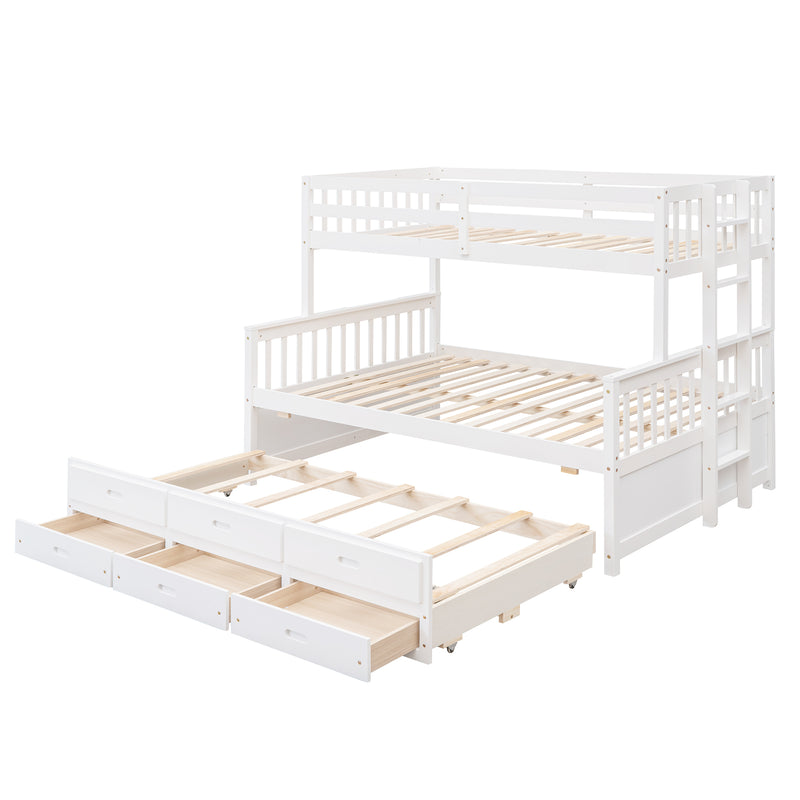 Twin-Over-Full Bunk Bed with Twin size Trundle , Separable Bunk Bed with Drawers for Bedroom - White