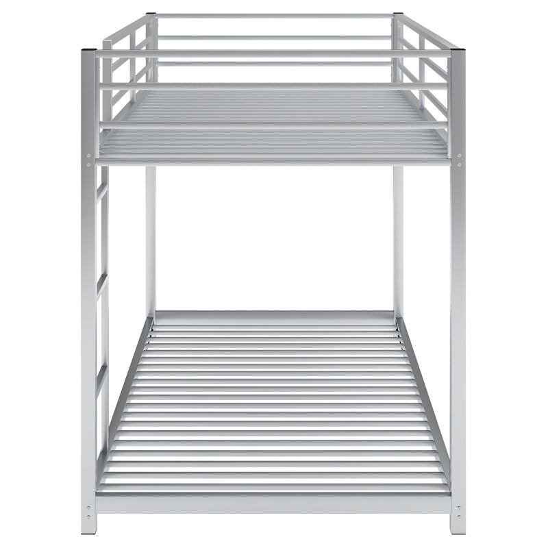 Twin over Twin Metal Bunk Bed, Low Bunk Bed with Ladder,Silver(OLD SKU:WF282465AAN)