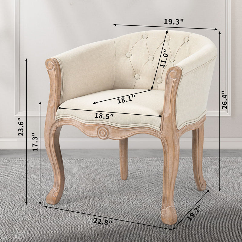 Accent Chair For Living Room Bedroom, French Country Chair With Carved Legs, Stylish Comfy Living Room Chair, Vintage Tufted Upholstered Chair For Home Office - Beige