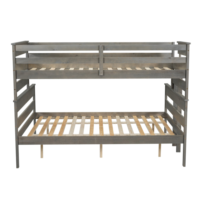 Wood Twin over Full Bunk Bed with Ladder, Gray