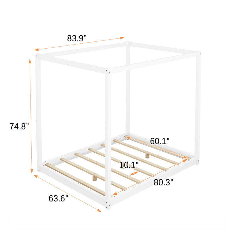 Queen Size Canopy Platform Bed with Support Legs,White