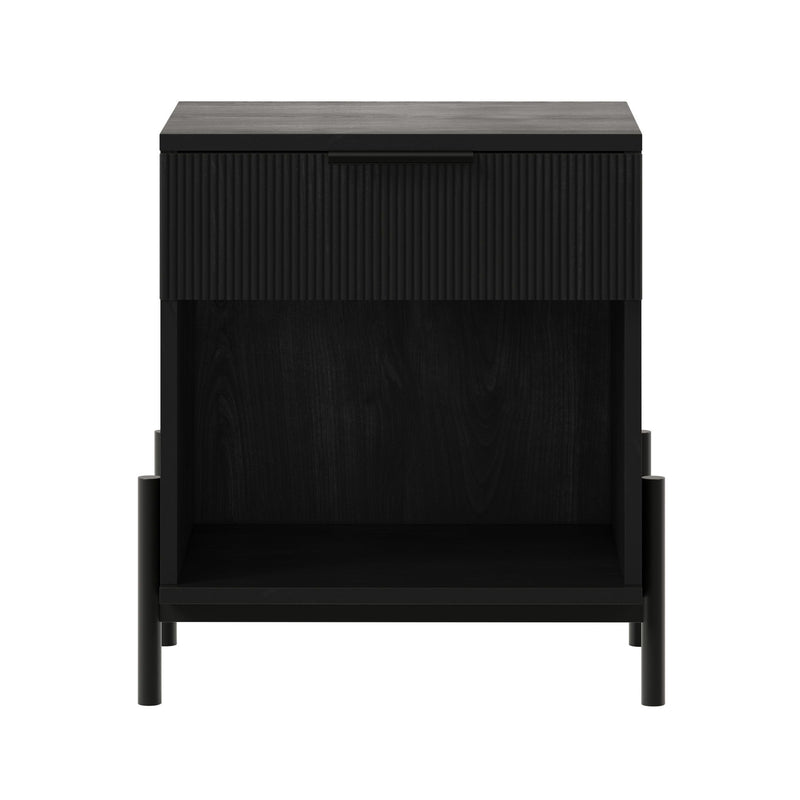 Modern Fluted Drawer Nightstand With Open Cubby Coastal