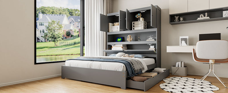 Platform Bed With USB, Storage Headboard & Drawers