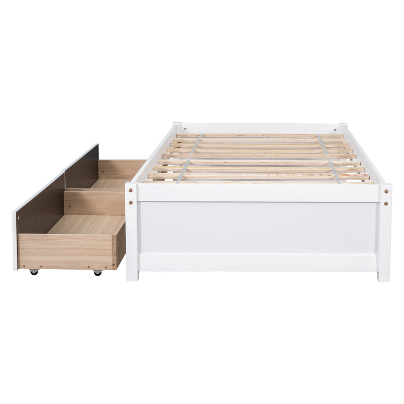 Twin Bed with 2 Drawers, Solid Wood, No Box Spring Needed ,White(New SKU:W504P149042)