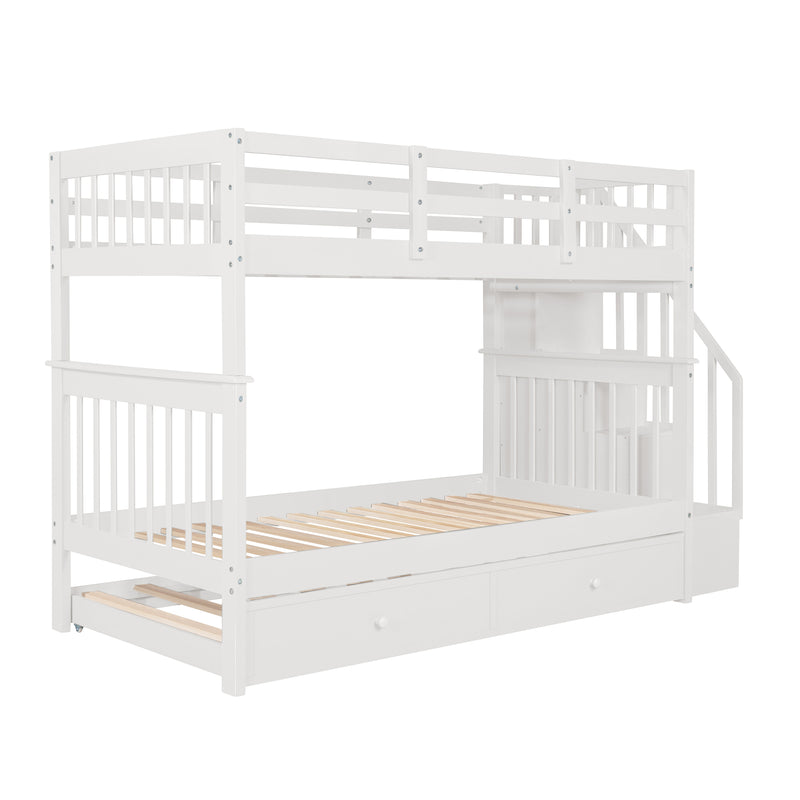 Stairway Twin-Over-Twin Bunk Bed with Twin size Trundle for Bedroom, Dorm, Adults, White( old sku: LP000209AAK )