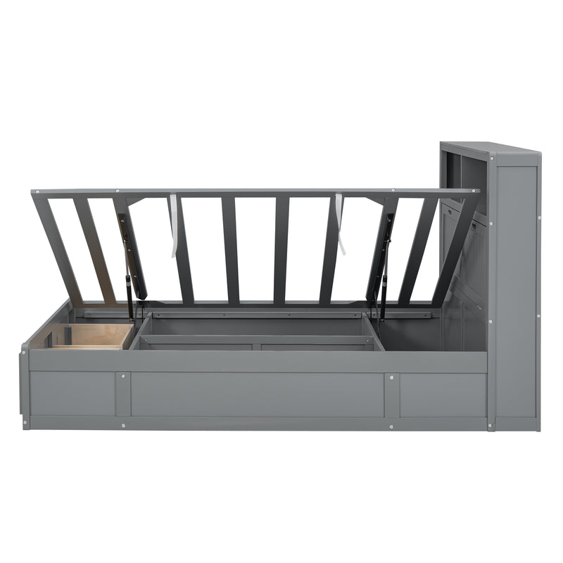 Wood Queen Size Hydraulic Platform Bed with Storage LED Headboard, Charging Station and 2 Drawers, Gray