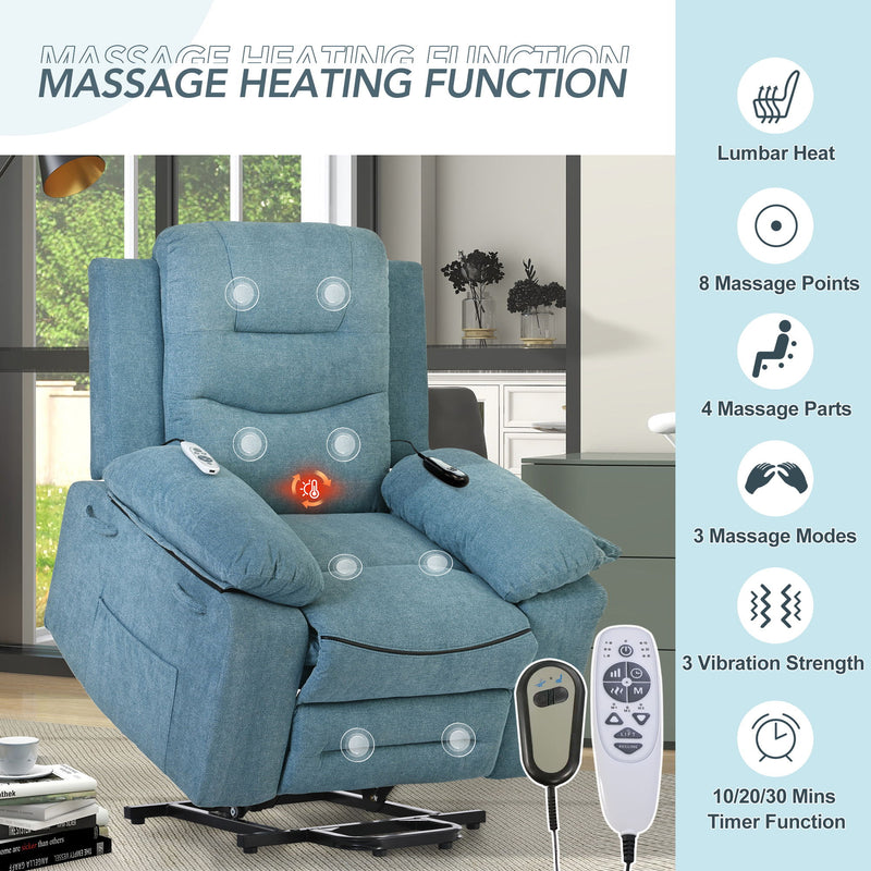 Massage Recliner Power Lift Chair For Elderly With Adjustable Massage And Heating Function, Recliner Chair With Infinite Position And Side Pocket For Living Room