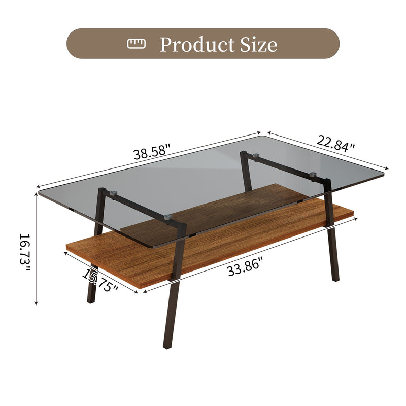 Rectangle Coffee Table, Tempered Glass Tabletop With Metal Legs