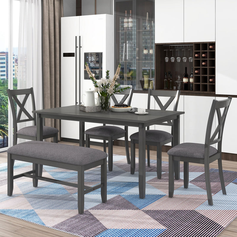 Kitchen Dining Table Set Wooden Rectangular Dining Table, 4 Chairs And Bench Family Furniture