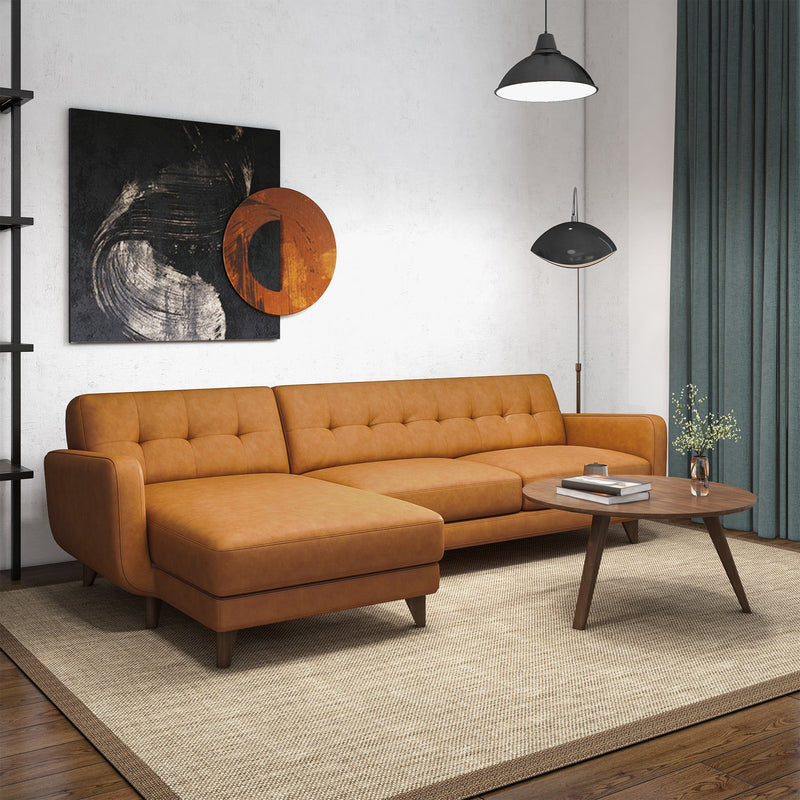 Allison - Mid-Century Modern Leather Sectional Sofa Chaise