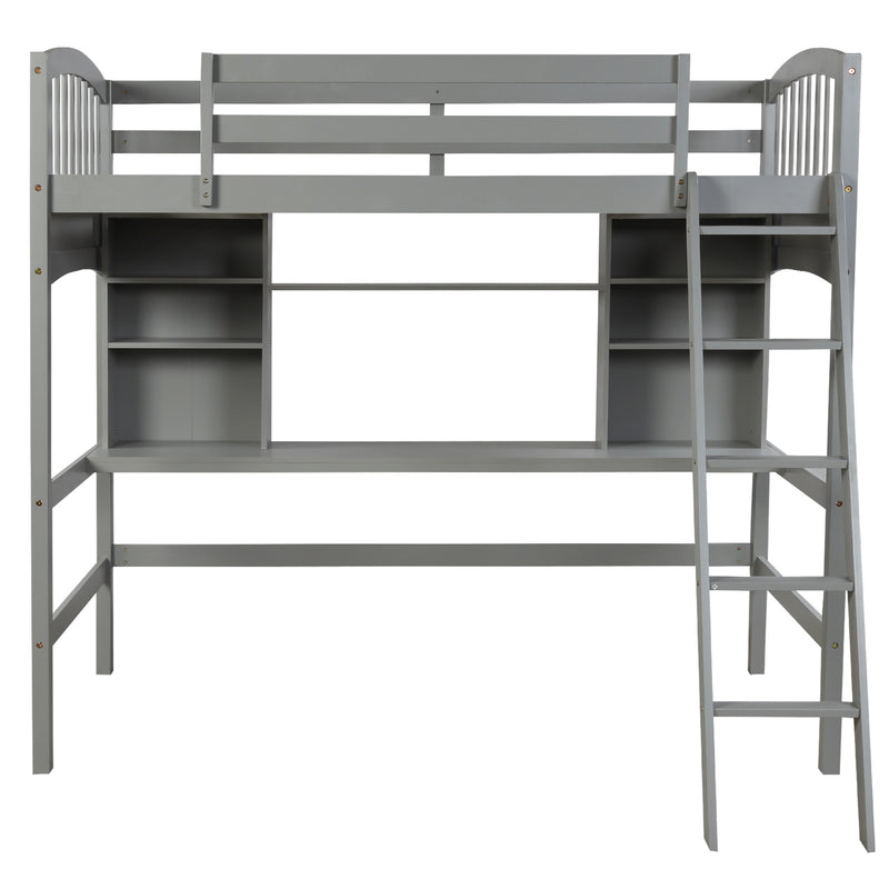 Twin size Loft Bed with Storage Shelves, Desk and Ladder, Gray(OLD SKU :LP000140EAA)