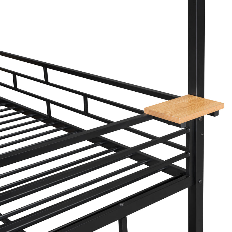 Twin Over Twin Metal Bunk Bed, Metal Housebed with Slide and Storage Stair, Black with Black Slide