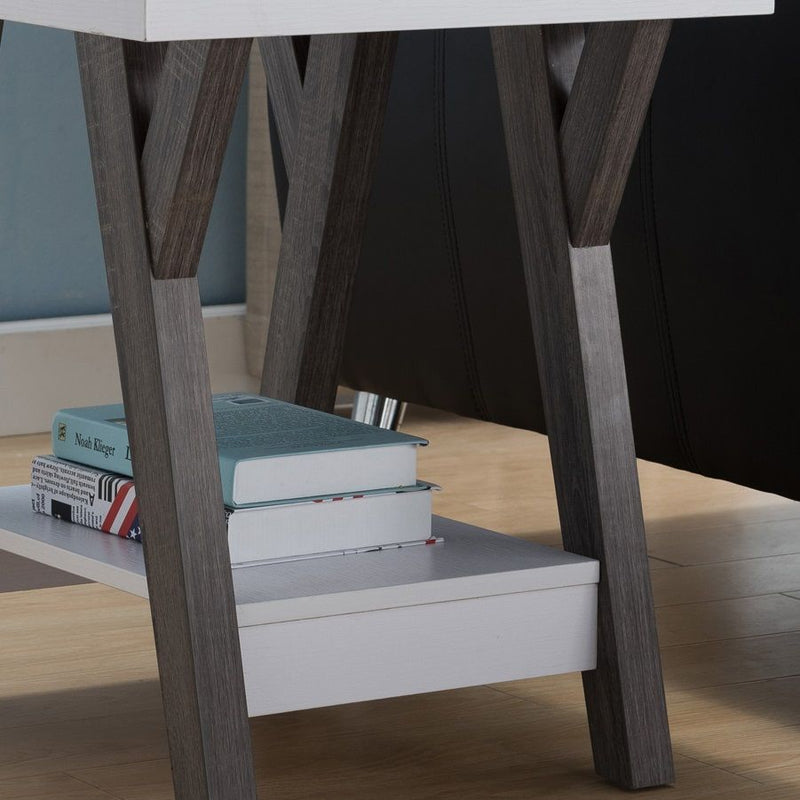 Modern End Table, Chair Side End Table For Living Room With Shelf Display - White