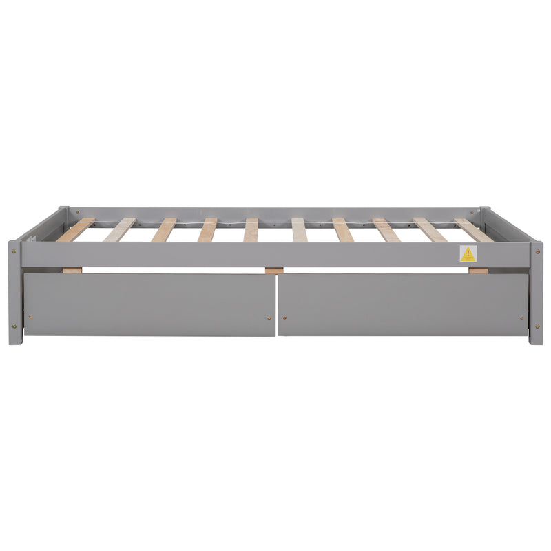 Twin Bed with 2 Drawers, Solid Wood, No Box Spring Needed ,Grey(New SKU:W504P149041)