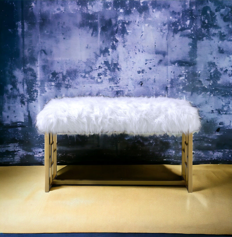 Bagley II - Bench Faux Fur - White / Gold