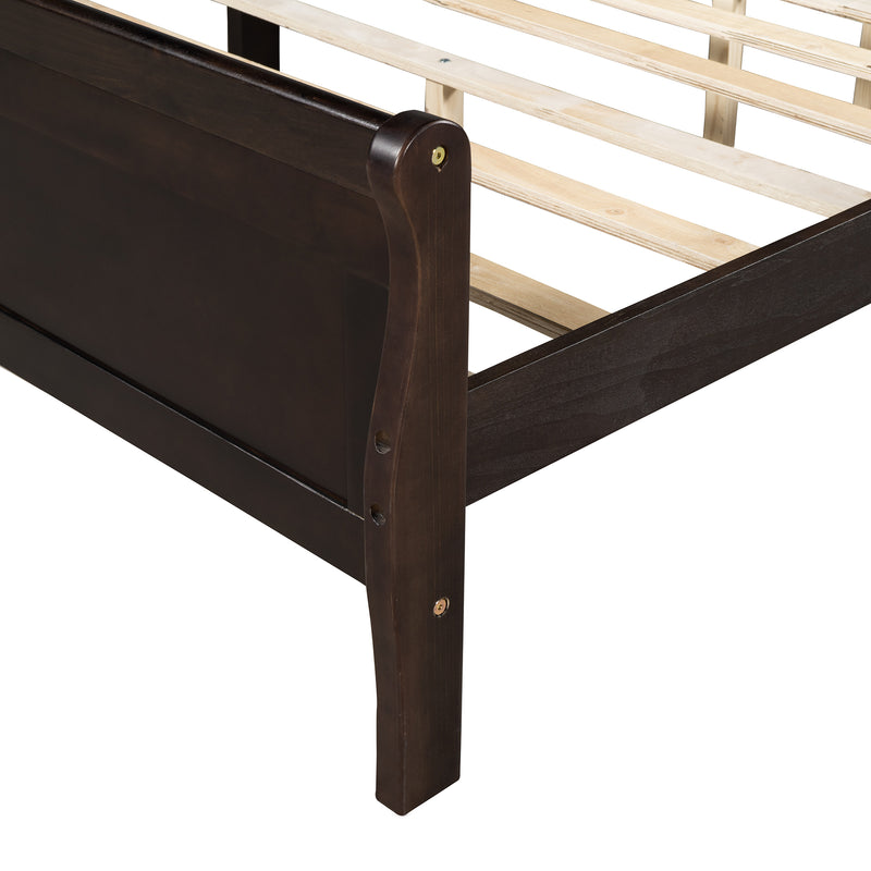 Queen Size Wood Platform Bed with Headboard and Wooden Slat Support (Espresso)