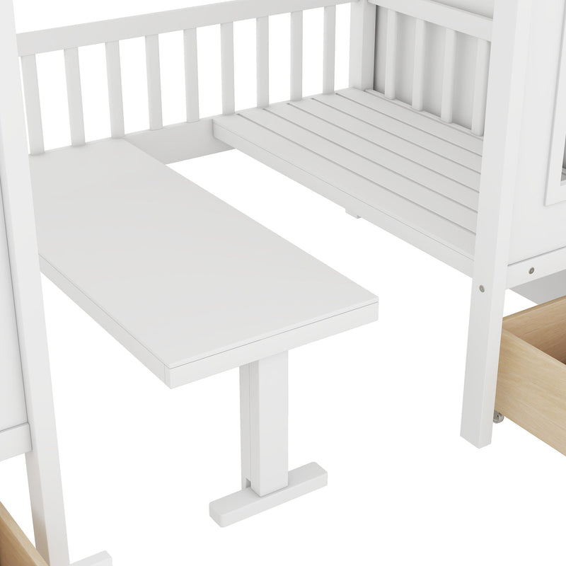 Twin Over Twin Bunk Bed With Changeable Table, Bunk Bed Turn Into Upper Bed And Down Desk