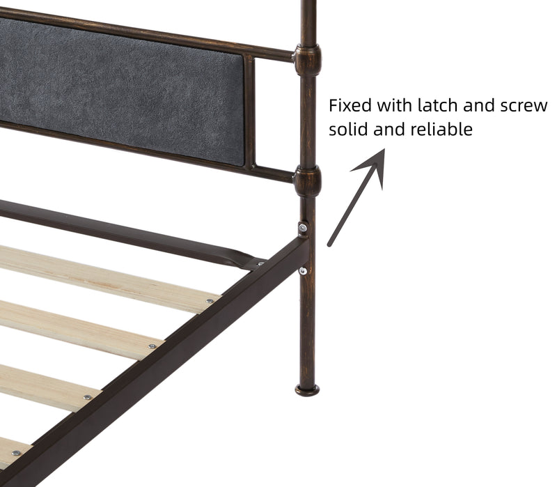 Queen size High Boad Metal bed with soft head and tail, no spring, easy to assemble, no noise