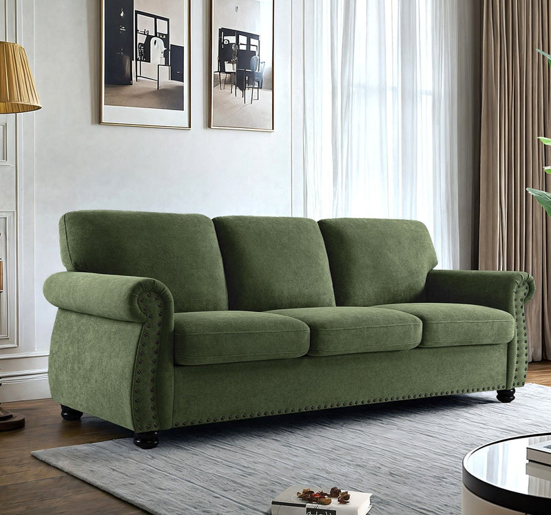 Soft Sofa, Upholstered 3 Seater Couch With High Density Foam, Loose Back Cushions And Turned Legs