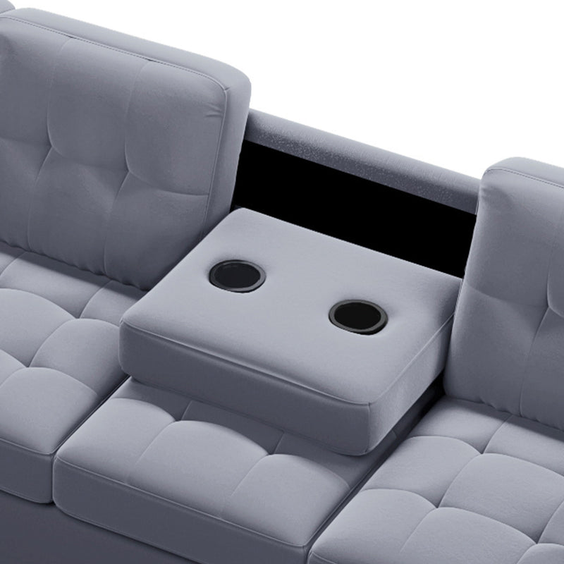 Modern Sectional Sofa With Reversible Chaise, L Shaped Couch Set With Storage Ottoman And Two Cup Holders For Living Room