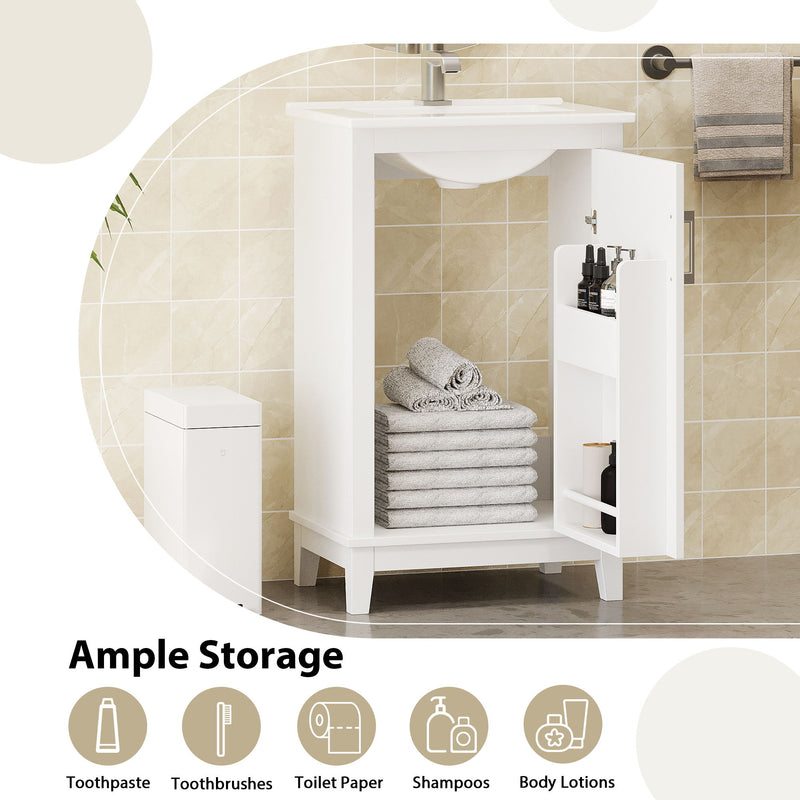 Modern Small Bathroom Vanity Cabinet With Ceramic Basin, Ample Storage, 1 Soft Close Door