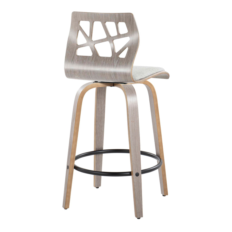 Folia - Contemporary Fixed Height Counter Stool With Swivel With Round Footrest (Set of 2) - Light Gray