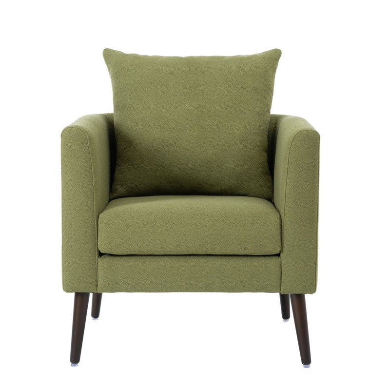 Barrel Chair, Modern Accent Chair, Fabric Armchair Club Chair, Upholstered Arm Chair With Solid Wood Legs, Waist Pillow, Padded Single Chair For Living Room / Bedroom / Study / Waiting Room - Olive Green