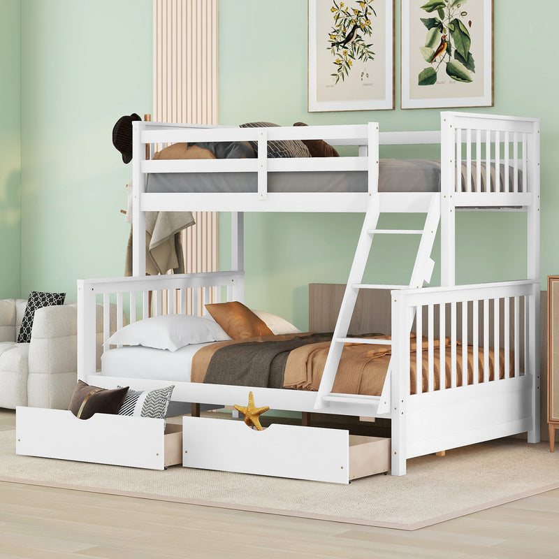 Twin-Over-Full Bunk Bed with Ladders and Two Storage Drawers (White){old sku:LT000165AAK}