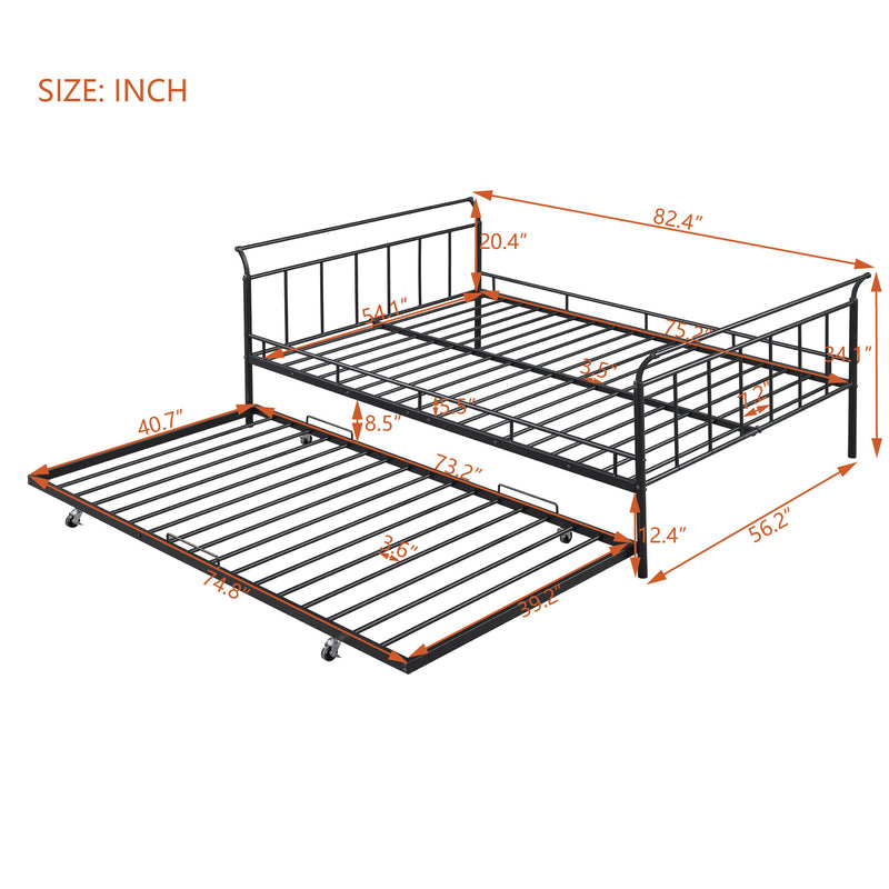 Metal Daybed With Curved Handle Design And Trundle