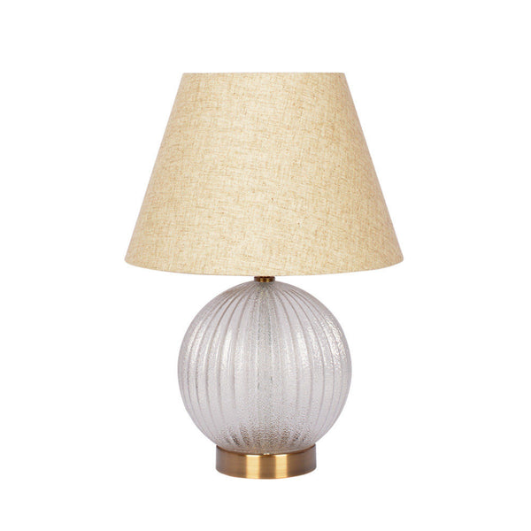 Serenity - Round Ribbed Lamp Base Clear Table Lamp Large Linen Shade - Clear / Gold / Natural