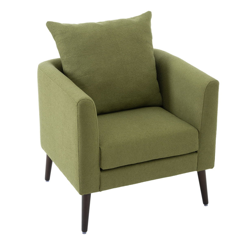 Barrel Chair, Modern Accent Chair, Fabric Armchair Club Chair, Upholstered Arm Chair With Solid Wood Legs, Waist Pillow, Padded Single Chair For Living Room / Bedroom / Study / Waiting Room - Olive Green